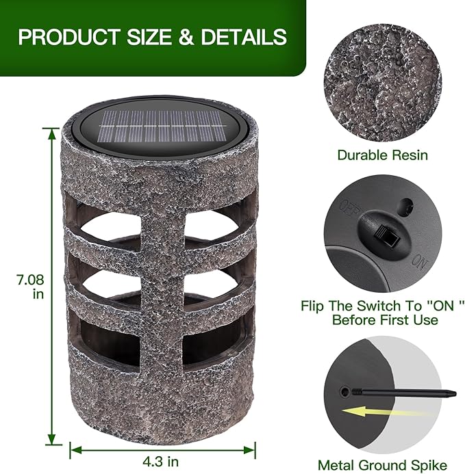 Solar Path Lights Outdoor 2 Pack, Decorative Pattern Lighting, Auto On/Off Dusk to Dawn, Waterproof Solar Landscape Lights, Modern Resin Garden Lights for Yard Patio Walkway (Gray)