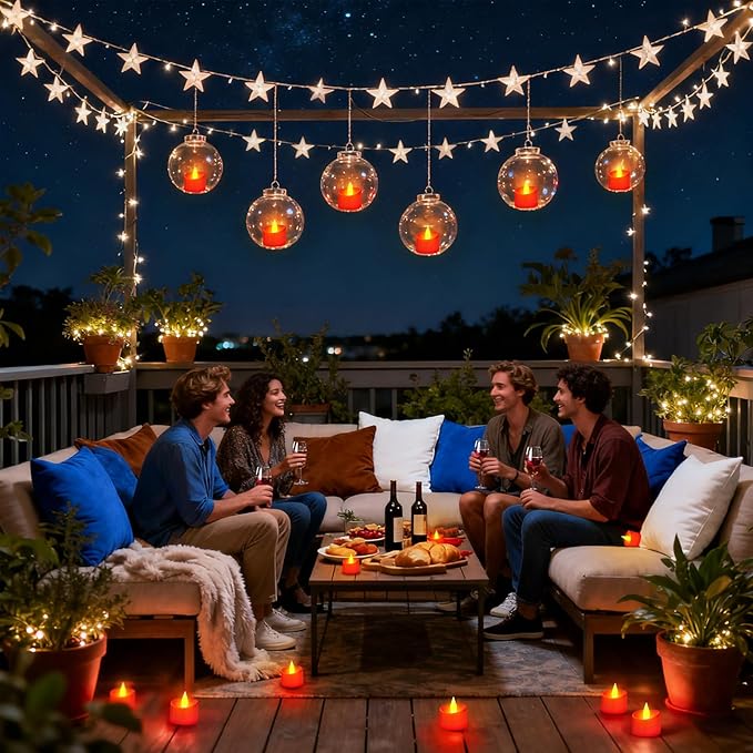 Realistic Flameless LED Tea Lights - 12 Pack Festive LED Candles for Christmas, Valentine's Day & Wedding Decor, Realistic Flicker Votives (Red Base, 12 Pack)
