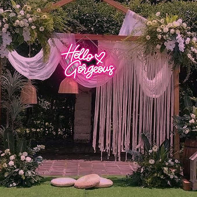 Hello Gorgeous Neon Sign Pink LED Neon Lights for Home Wedding Birthday Backdrop Bacelorette Party Wth Dimmable Switch(5V, 16.5"*11")