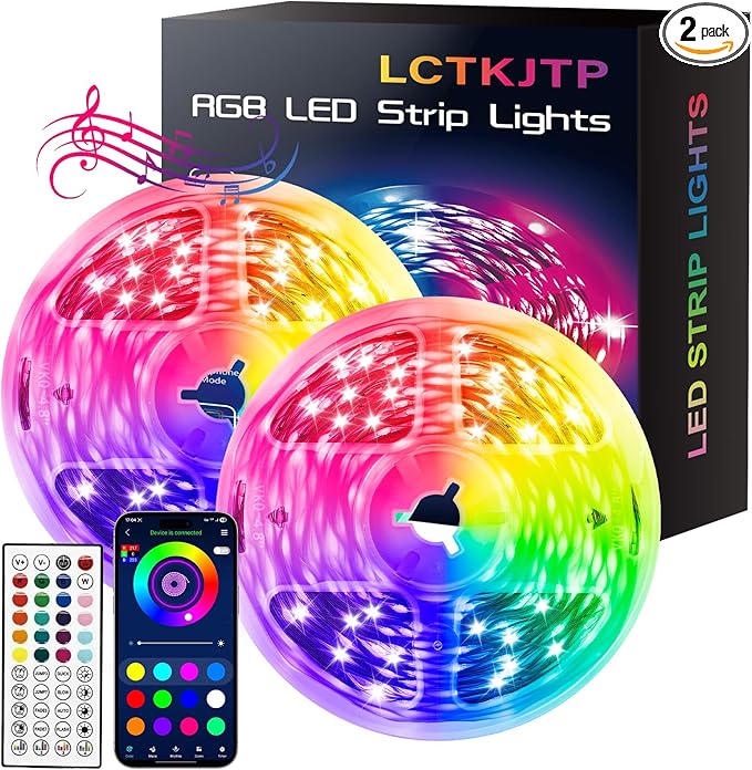 LED Strip Lights,RGB Music Sync Color Changing Led Lights with Smart App Control Remote & Remote Control for Room,Part,Essential,Sense of Atmosphere Decoration(100FT-2 Rolls of 50ft)