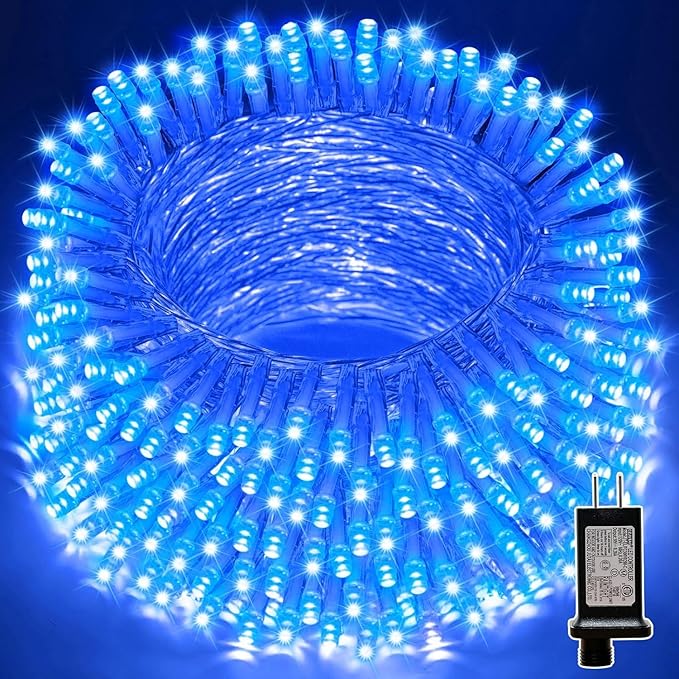 LAMPHOME 99FT 300 LED Blue Christmas Lights,16 Modes Connectable Fairy String Lights, Plug in Indoor Outdoor Blue Lights for Xmas Tree, Party, Garden, Hanukkah, Independence Day Patriotic Patio Decor