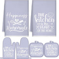 Sratte 6 Pcs Kitchen Decor Accessories Set Farmhouse Towels Pot Holders Oven Mitts Set 2 Dish Towels 2 Potholders 2 Cooking Mittens Oven Glove for Christmas Baking Cooking(Dreamy Purple,Kitchen)