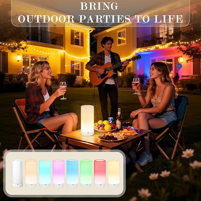 Table Lamp, Touch Sensor Bedside Lamps, Dimmable Warm White Light & Color Changing RGB for Kids Room,Living Room,Camping