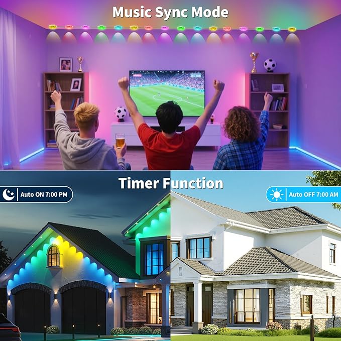 XINKAITE 50FT Permanent Outdoor Lights with 25 LEDs - Smart RGB+IC with 16 Million DIY Colors, IP67 Waterproof, App & Remote Control, Hundreds of Dynamic & Scene Modes for Holidays, Christmas & Home