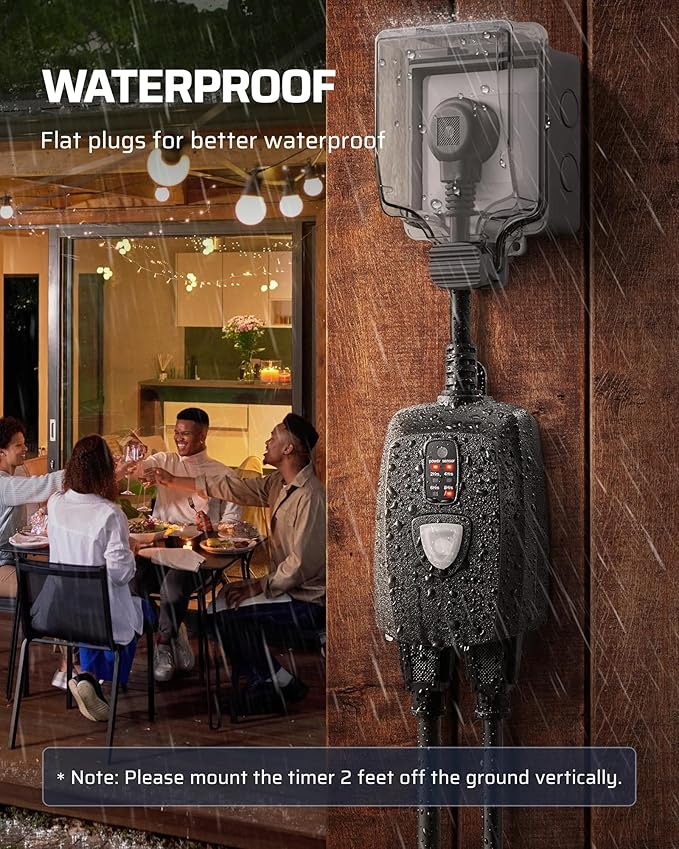 DEWENWILS Outdoor Timer Outlet Waterproof with 11 Modes, Outdoor Light Timer, 100FT Remote Control, for Outdoor Lights, Pump, Sprinkler, Fountain