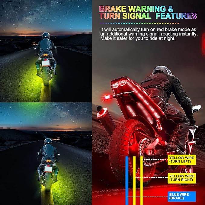 16 Pcs RGB Chasing Motorcycle LED Lights Kit for Harley Davidson Kawasaki Suzuki, Waterproof Magic Multicolor Motorcycle Underglow Kit Strip Lights with APP Control Music Sync Brake Turn Signal