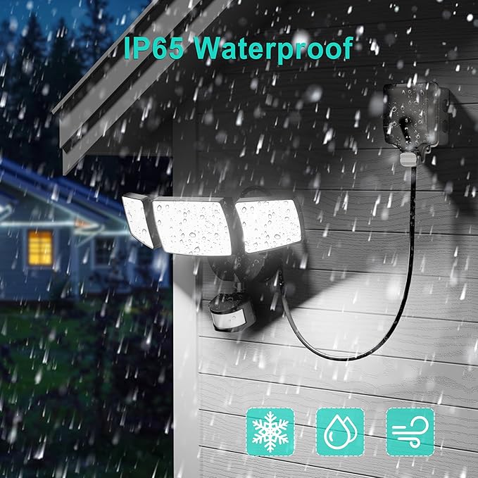USTELLAR 55W Plug in Motion Sensor Lights Outdoor, Flood Lights Motion Sensor with Remote Control, Dusk to Dawn Security Light for Outside, 5000k, 5500lm, IP65 Waterproof for Porch, Yard-2 Pack