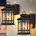 Dusk to Dawn Porch Lights with GFCI Outlet, Outside Lighting Fixtures for House, Oil Rubbed Bronze Exterior Garage Light Fixtures with Gold Trim, Anti-Rust Outdoor Sconce Light for Patio, Coach