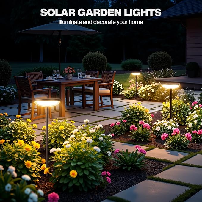 Tall Solar Pathway Lights Outdoor, 2 Pack Solar Garden Lights Outdoor Waterproof Bright Up to 15Hrs, Round Garden Light for Yard Flower Bed Patio Path Walkway Driveway Outside Decor