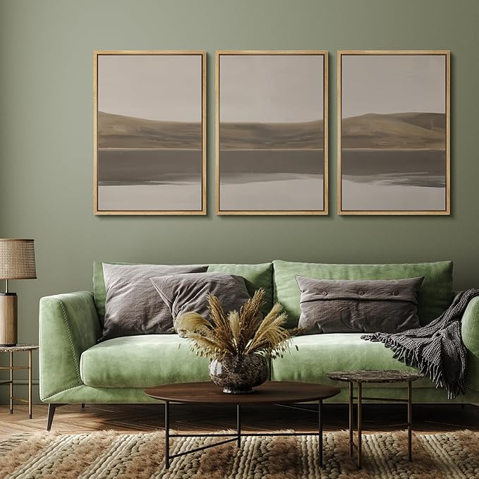 wall26 Framed Canvas Print Wall Art Set Minimal Horizon Landscape in Calm Neutral Shades Illustrations Modern Art Decorative Multicolor for Living Room, Bedroom, Office - 16"x24"x3 NATURAL