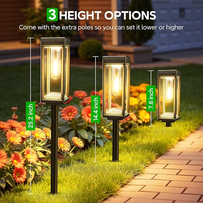 WdtPro 8 Pack Tall Solar Pathway Lights Outdoor, Bright Solar Powered Garden Lights Waterproof, Auto On/Off, Up to 15H Outdoor Lighting for Lawn Patio Walkway Driveway Path Yard Decor