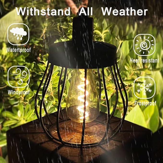 Solar Lantern Outdoor Hanging Lights Upgraded Edison Bulb Design Waterproof LED Lighting Metal Solar Powered Lanterns for Women Mom Grandma for Yard Garden Decor Gifts