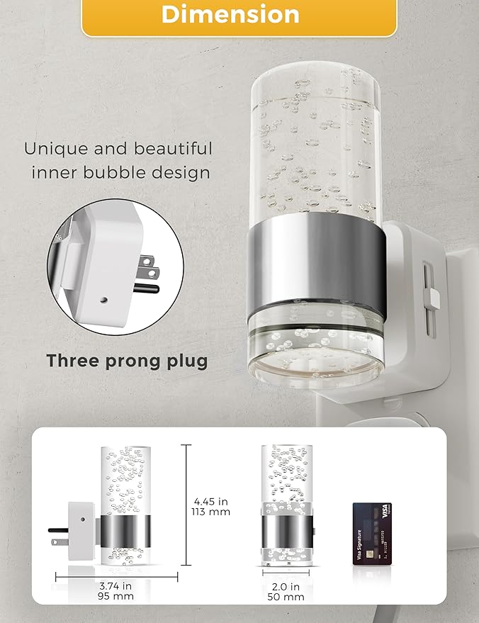 L LOHAS LED Night Light,Dimmable Night Lights Plug into Wall, 2 Pack Acrylic Nightlights with 0-100 LM Adjustable Brightness, Amber Plug in Night Light with Dusk to Dawn Sensor, for Bathroom Hallway