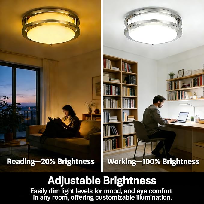 27W Dimmable LED Flush Mount Ceiling Light Fixture, Ceiling Lights for kitchen, Bedroom, Bathroom, 3000K/4000K/5000K Adjustbale, Super Bright 27000LM