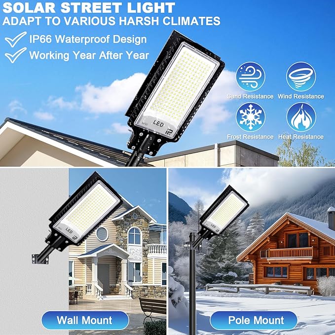 Eleganted CHX-2000W Solar Street Lights Outdoor, 6500K Solar Parking Lot Light, IP66 Waterproof Dusk to Dawn 30000LM Security Flood Lights with Remote Control for Yard, Garden, Outside, Garage