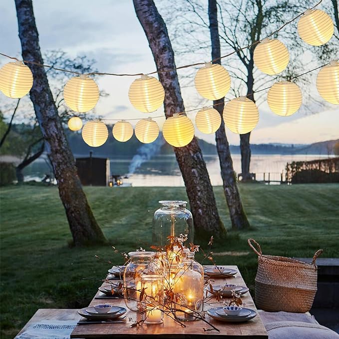 Vigdur Lantern String Lights Waterproof Connectable Nylon Hanging Lantern String Lights Plug in White Decorative Lights for Patio Wedding Party Bedroom Indoor Outdoor Use,9.84FT