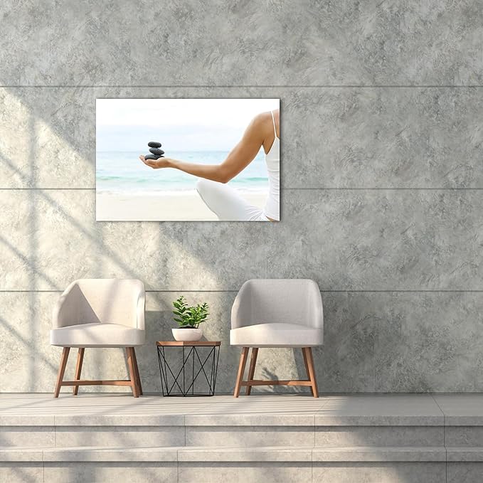 GUTTATY Zen Wall Art Decor, Modern Bathroom Zen Decor Wall Art, Relaxing Canvas Wall Art for Spa Zen Room Decor, Meditation Facing The Sea and Pebble Art Paintings for Office & Spa Decor 18x24 Inches