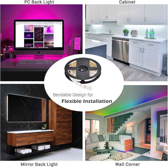 Yescom APP Control LED Strip Light 6.6ft Music Sync Color Changing WiFi Smart 120 LEDs Ambient Lamp Compatible with Alexa & Google Assistant for Bedroom Gaming Room