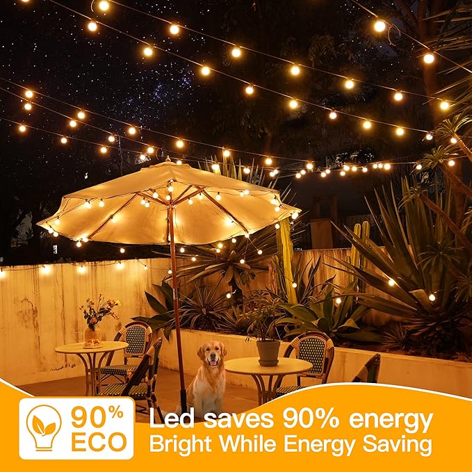 Ollny 19FT Outdoor String Lights, Waterproof Connectable Shatterproof Outside Light with 13 Edison + 1 Spare LED Bulbs Plug in, Patio Lights for Indoor Balcony Porch Camping Deck