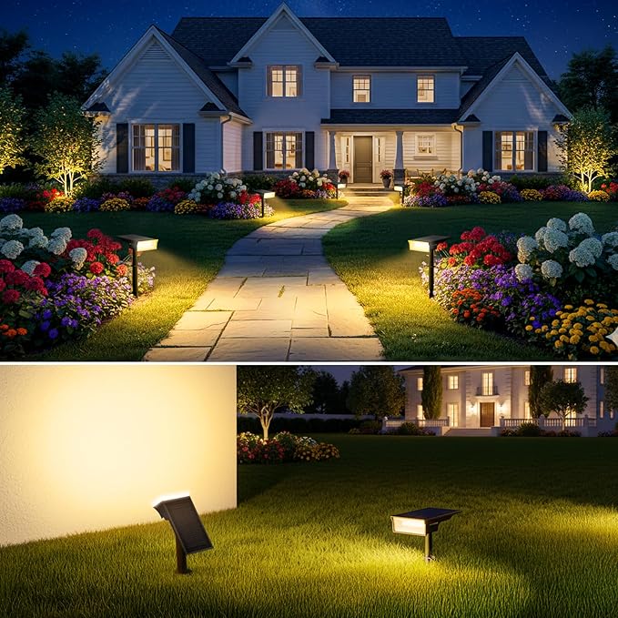 Consciot Solar Lights Outdoor Waterproof, 3 Color Solar Garden Light, Adjustable 170° Spot Lights for Outside Yard Landscape Lighting Pathway Halloween, IP65, Auto On/Off, 4 Pack, WS002UCW
