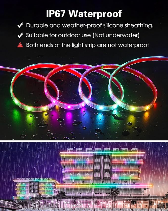 ALITOVE WS2812B Addressable LED Strip Lights Outdoor Upgraded Adhesive Programmable LED Tape Lights 16.4FT 150 Pixels Waterproof IP67 5V, Replacement for WS2811 SK6812 Strip (No Power & Controller)
