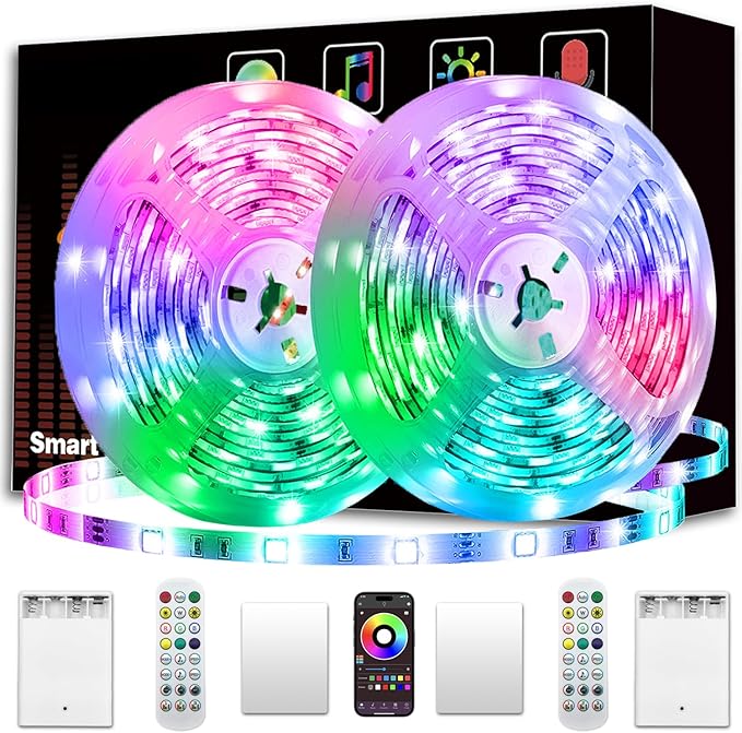 KIKO Battery Powered Led Strip Lights 33ft, 2x16.4ft USB/Battery Operated RGB LED Lights Birthday Christmas Gift with Remote for TV Backlight, Bedroom, Camping