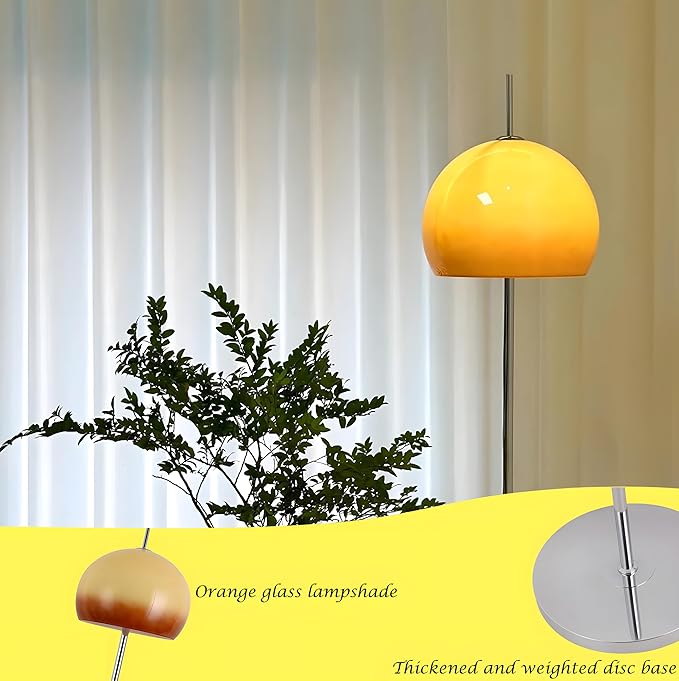 Bofea-Mid Century Modern Floor Lamps for Living Room,Mushroom Floor Lamp with Orange Glass Shade,Dimmable Reading Lamp,Ambiance Lighting,Orange Tall Lamps for Living Room Corner,Bedroom Home Decor