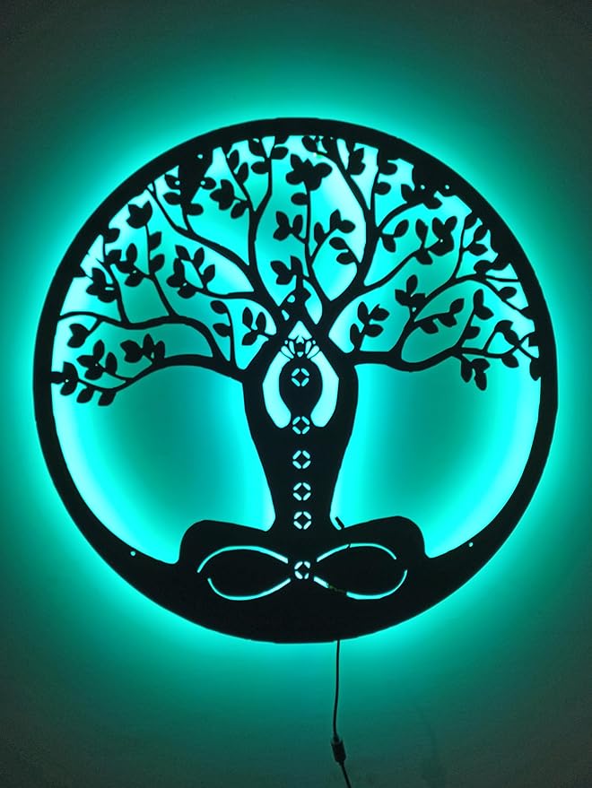 Led Tree Branch Lights For Wall, Meditation Tree Of Life Metal Wall Art With Rgb Led Light, Custom Meditation Wall Decor, Meditation Neon Light Sign, Meditation Gift Decor, 6 inches