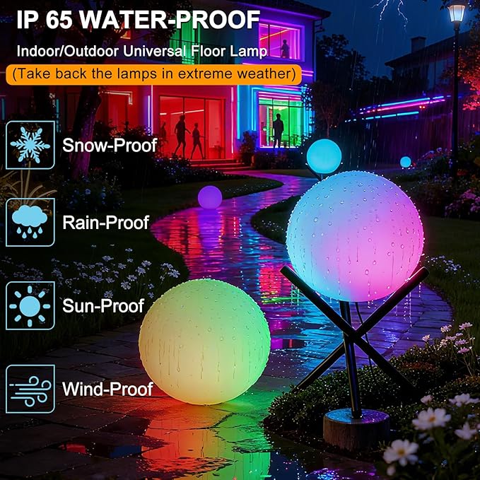 Lightdot 12-Inch RGB+CW Smart Globe Floor Lamp, Corner LED Ball Light with Remote Control, 10W 2700K-6500K Multiple Color Changing, Waterproof Glowing Orb Light for Indoor Outdoor Lighting Decors
