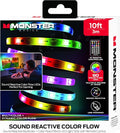 Monster 10ft Sound Reactive LED+IC Strip Lights, RGB Color Changing Music Sync Light Strip with IR Remote Control, Multicolor Ambient Lighting for Bedroom, Gaming Room, TV, Desk & Home Decor
