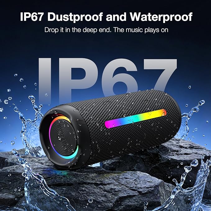 Portable Bluetooth Speaker Wireless, 40W Super Bass with Smart Display, IP67 Waterproof, 40H Playtime, RGB Colorful Lights, Bluetooth 5.4, for Home Party Outdoor Travel Beach Gift