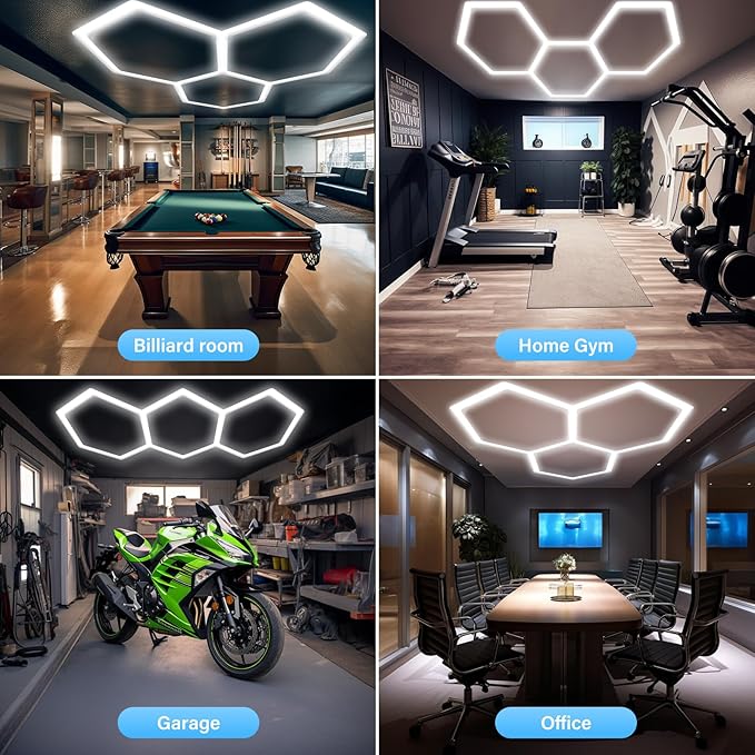 ALLYES LED Hexagon Garage Lights, 24 Packs Dimmable Hex Shop Garage Ceiling Lights, Upgraded Wider Size Light Tubes, 25650LM 6500K 200W Suitable for Workshop Basement Gym Warehouse