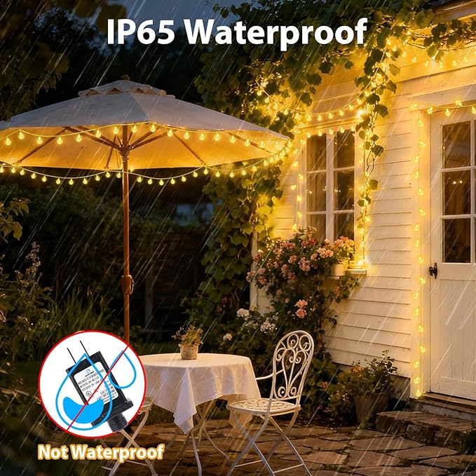 OMIKA Globe Outdoor String Lights Plug in, Connectable 66ft 120LED Crystal Ball Light Waterproof Remote, 24 Colors Decorative Lights for Patio Umbrella Tent Garden Eaves Party Indoor Christmas Décor