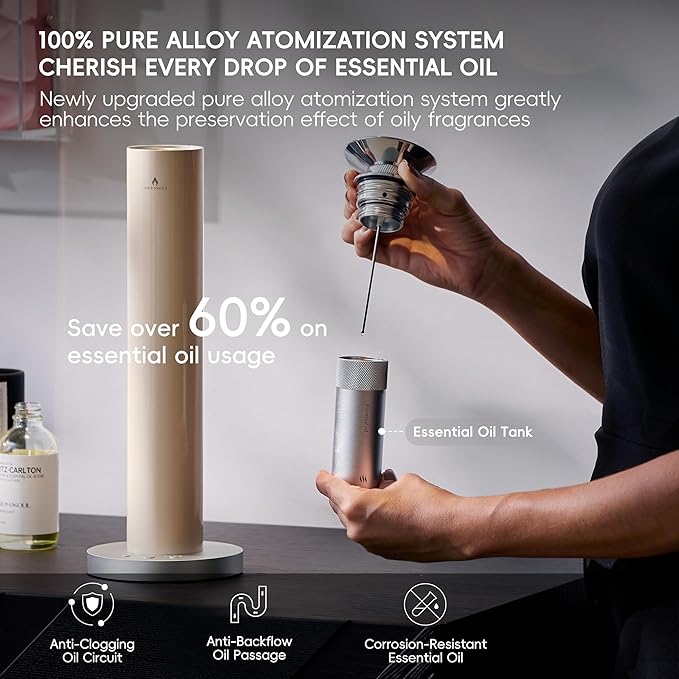 Wireless Rechargeable Hotel Scent Diffuser Starter Kit - Alloy Atomization System,Waterless Oil Diffuser, 1500 Sq Ft Coverage, Including 120ml Essential Oil, for Home, Large Room, Spa, Cream