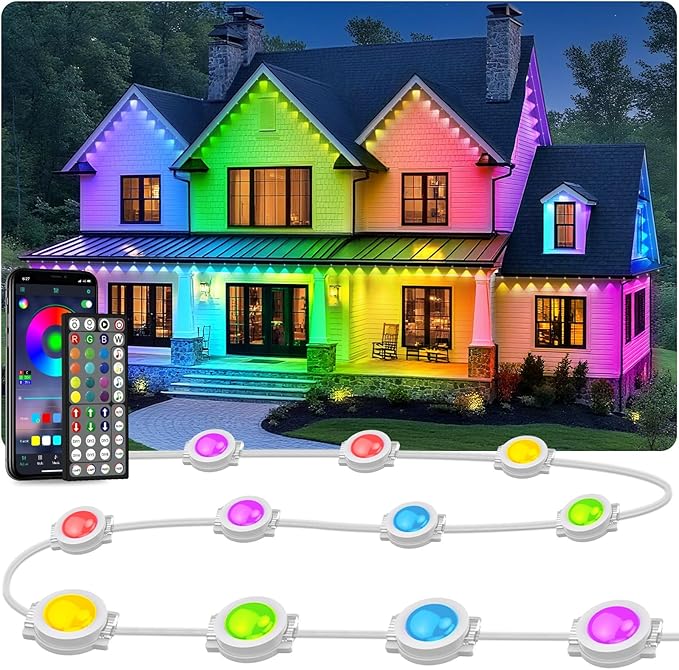 LITSOUL 200FT Permanent Outdoor Lights for House Waterproof, Smart RGB Eave LED Lighting with 16 Million Colors, IP67 Outdoor Strip Lights for Christmas Halloween Holiday Daily Decorations (60m/200ft)