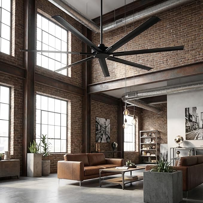 100 Inch Industrial Ceiling Fans, Black DC Motor Ceiling Fan No Light with Remote Control, High CFM Quiet Large Ceiling Fan for Shop Garage Warehouse, 7 Aluminum Blades, Indoor Outdoor Commercial Fan