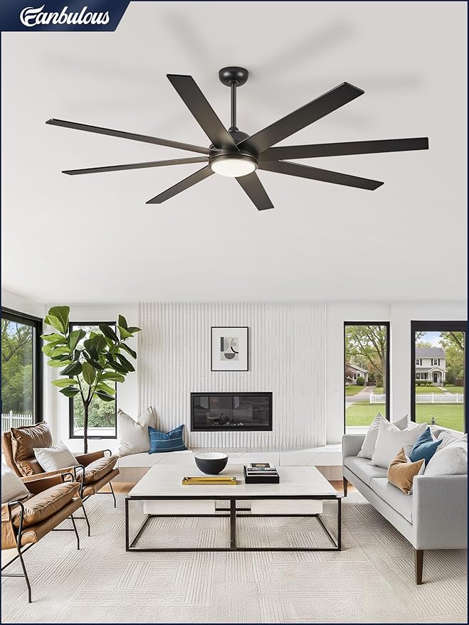 Fanbulous 65 Inch Ceiling Fans with Lights and Remote, Black and Wood Grain Indoor/Outdoor Ceiling Fan with Quiet Reversible DC Motor, 3CCT, 6 Speeds, Large Ceiling Fan for Living Room Bedroom