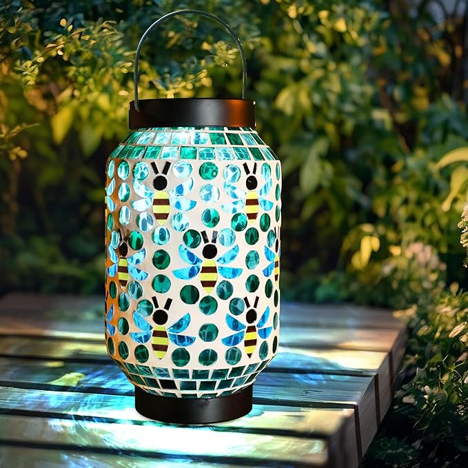 Bshine Mosaic Solar Lantern Outdoor Hanging Waterproof, Ladybug Mosaic Light Indoor Decorative Table, Garden Decor for Yard Outside, Path, Pathway, Courtyard, Lawn, Birthday Gift for Mom Women