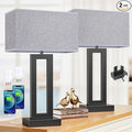 Seealle 22" Tall Living Room Lamps for Night Stands - Touch Bedside Lamp with USB C+A, 3 Way Dimmable Bedroom Lamps for End Tables Set of 2, Modern Night Stand Lamps for Bed Side(Grey&Black)