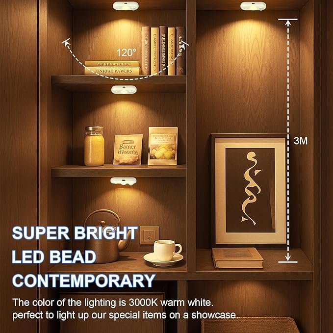 LED Motion Sensor Light Indoor, Magnetic Under Cabinet Lighting Warm White, Dimmable Rechargeable Puck Lights for Closet, Kitchen, Stairs(6 Pack)