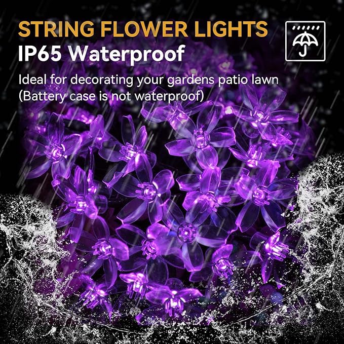 ITICdecor Flower String Lights 15FT 30LED Fairy Lights Battery Operated Indoor&Outdoor Twinkle Lighting Bedroom Decor for Party Wedding Xmas Tree(Purple)