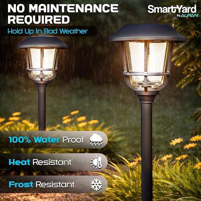 Solar Pathway Lights 4 Pack – 12 Lumens LED, Warm White, Weather-Resistant, Durable Stainless Steel & Aluminum, Outdoor Solar Garden, Yard, Walkway Lighting, Easy Stake Installation
