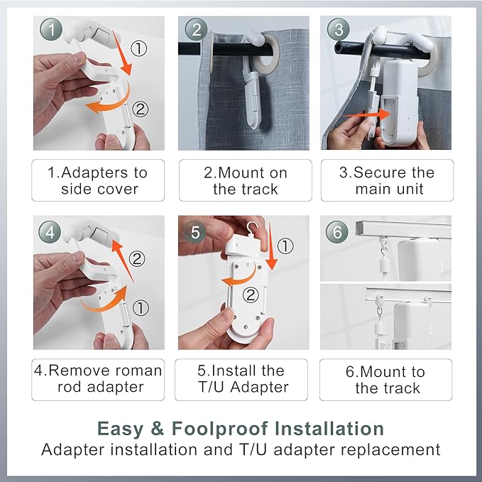 Automatic Curtain Opener 2 Pack: Smart Electric Curtains Closer Robot with Remote Control｜No Drill Quiet Motor｜Compatible for Roman Rods, T & U Tracks｜Long-Lasting Battery for Bedroom & Home