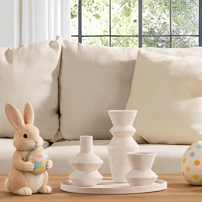 Ceramic Vase Home Table Decor - White Flower Vase Set of 3 Living Room Kitchen Decorations Farmhouse Modern Rustic Vases Decorative Centerpiece for Shelf Bedroom Office Bathroom Dining Coffee Desk