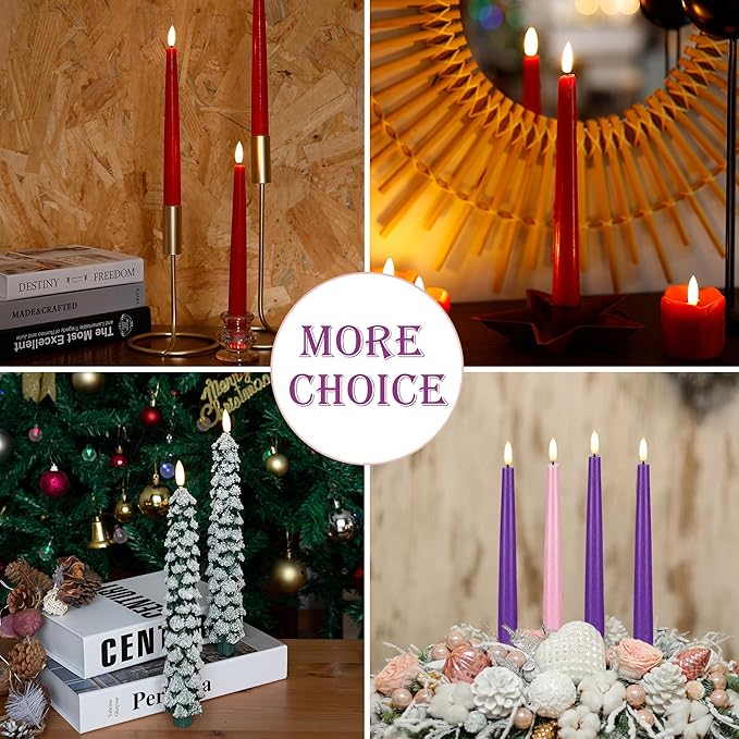 Flamelss Advent Candles, 9.6" Real Wax Flameless Taper Candles with Remote, 4 Pack Flickering LED Candle Battery Operated Candlesticks for Christmas, Catholic, Advent, Wreath, Purple and Pink
