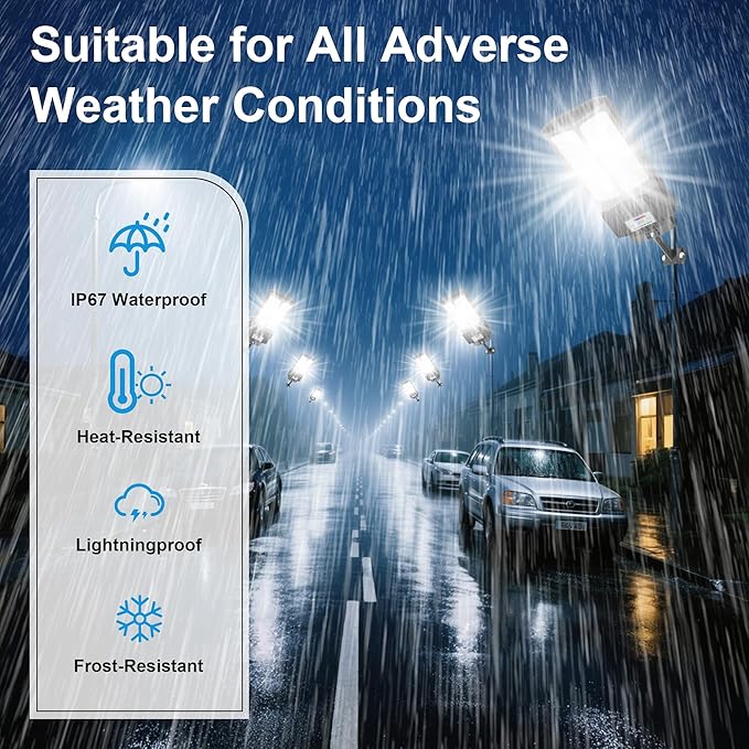 Large Solar Street Lights Outdoor Waterproof Heavy Duty, Dusk to Down Solar Parking Lot Lights Mention Sensor, Outdoor Yard Light LED Floodlight with Remote Control for Graden Patio