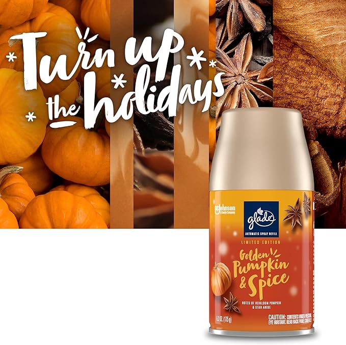 Glade Automatic Spray Refill and Holder Kit, Air Freshener for Home and Bathroom, Golden Pumpkin & Spice, 6.2 Oz