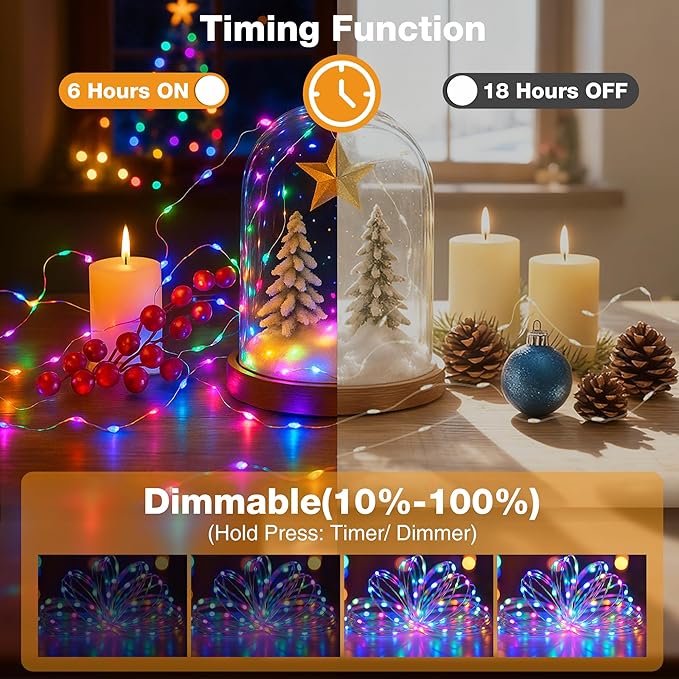 16FT 50 LED Fairy Lights Battery Operated with Timer, 8 Modes USB Mini Twinkle Light, Small String Lights for Christmas Tree Wreath Vase Bedroom DIY Party Decorations-Multi-Colored