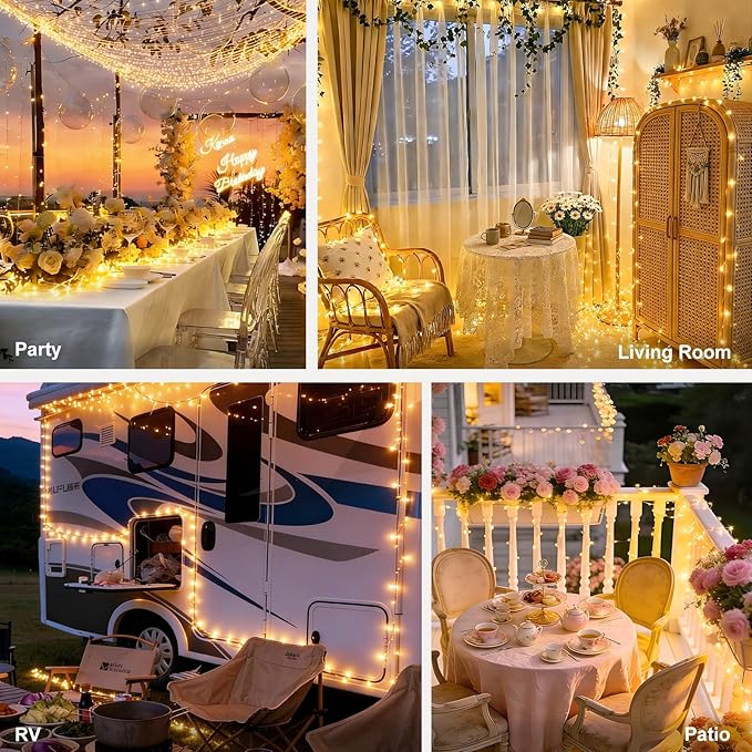 suddus Flexible Copper String Lights Waterproof Decorative Fairy Lights Warm White, 2Pack Total 132ft 400 LED Battery/USB Operated Twinkle Lights for Bedroom, Dorm Decor
