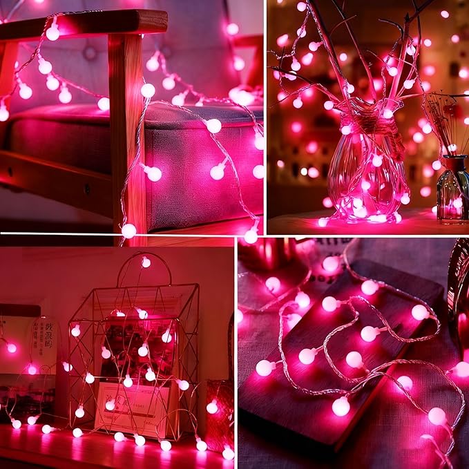 Mothers Day Decorations Lights USB Plug in 38ft 100LED 8 Mode Remote Timer Mini Globe Fairy String Lights Gifts for Mom Women Girl Mother Bedroom Indoor Dorm Happy Valentines Mother's Day Decor, Pink